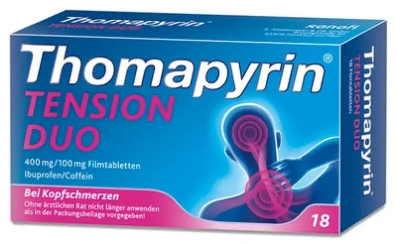 Produktabbildung: THOMAPYRIN TENSION DUO 400 mg/100 mg Filmtabletten von A. Nattermann & Cie GmbH