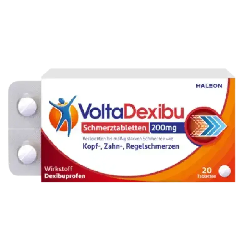 Produktabbildung: VOLTADEXIBU Schmerztabletten 200 mg Filmtabletten von Haleon Germany GmbH