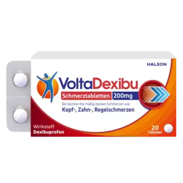 Produktabbildung: VOLTADEXIBU Schmerztabletten 200 mg Filmtabletten von Haleon Germany GmbH